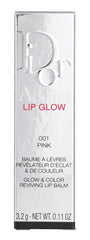 Dior Addict Lip Glow 001 Pink Glow swatches reveal a soft pink tint and glossy finish.