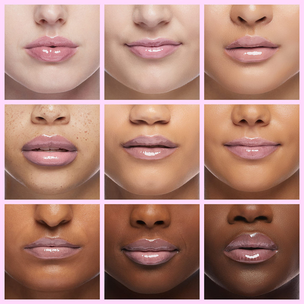 Dior Addict Lip Glow Oil raspberry swatch highlights rosy shine and smooth lip texture.