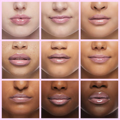 Dior Addict Lip Glow Oil raspberry swatch highlights rosy shine and smooth lip texture.