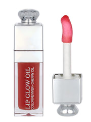 Dior Addict Lip Glow Oil Rosewood 012 gloss shot highlights mirror finish and non-sticky feel.