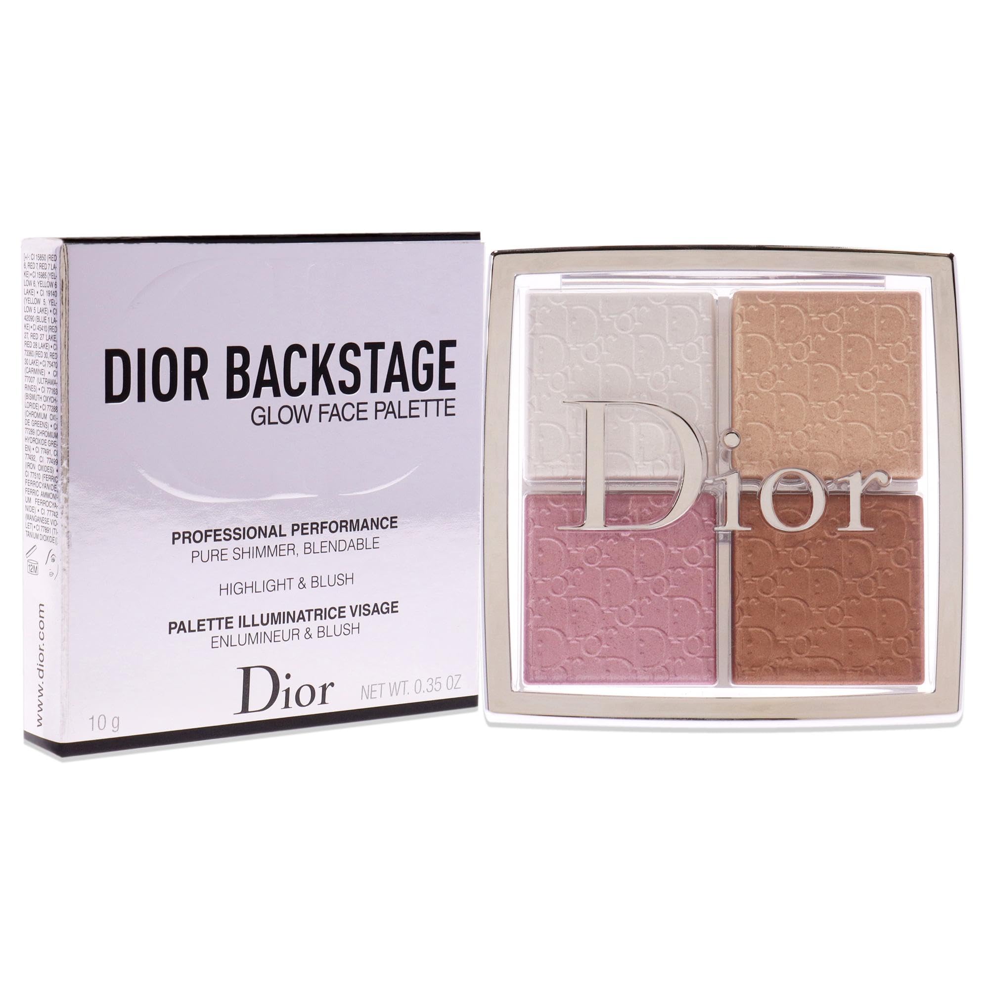 Dior Backstage Glow Face Palette blush pink provides rosy flush with pearlescent finish