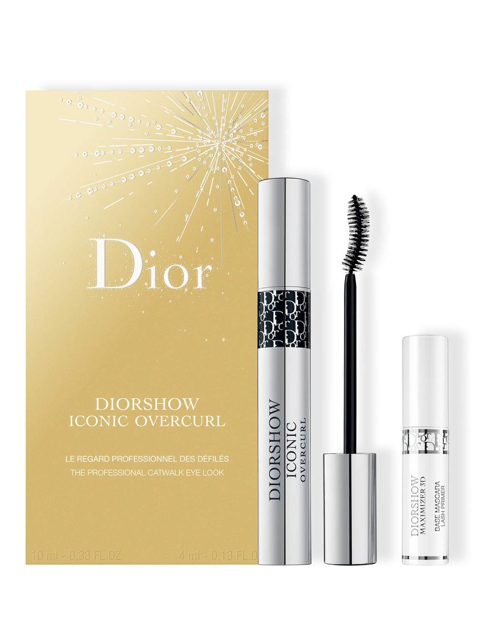 Dior Diorshow Iconic Over-curl Mascara 2-Piece Set packaging highlights curling lift and lengthening effect.