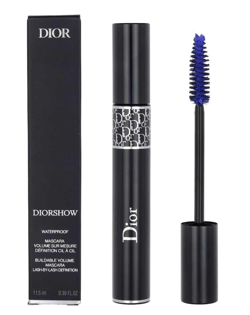Dior Diorshow Waterproof lash extension bottle shown with rich Bleu shade for durable volume