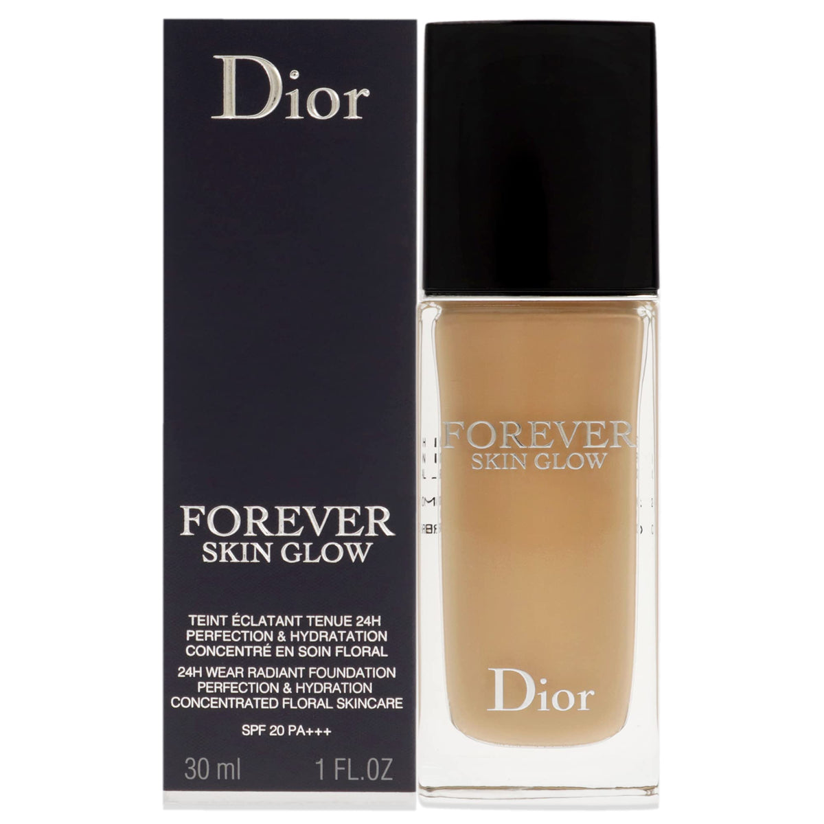 Dior Forever Skin Glow bottle application shows radiant finish and easy blending.