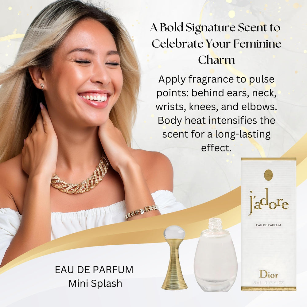 Dior J'adore mini-splash bottle-dab demonstrates a dab-on design for controlled, light application.