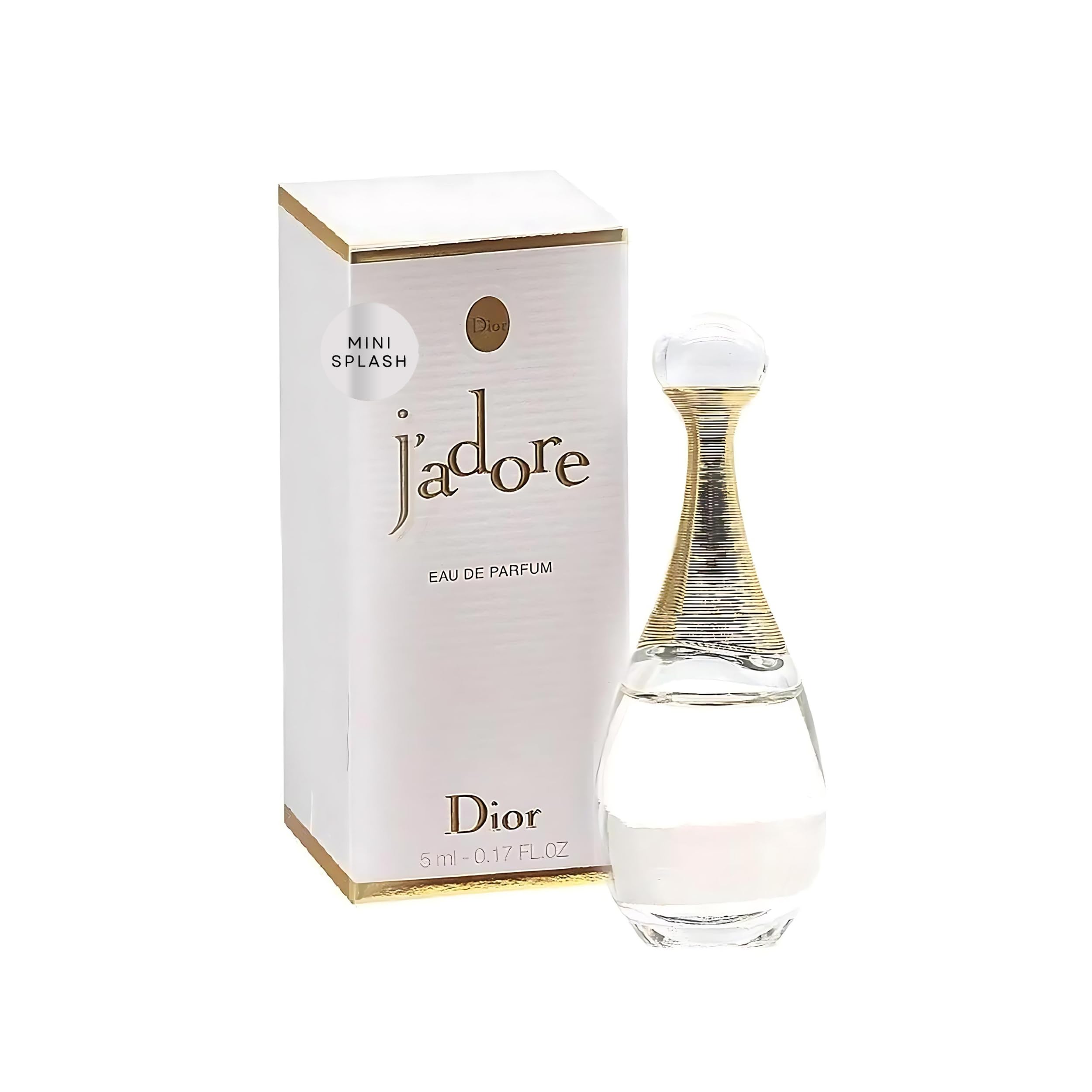Dior J'adore mini splash top notes bottle highlights bright citrus opening for daylong freshness.