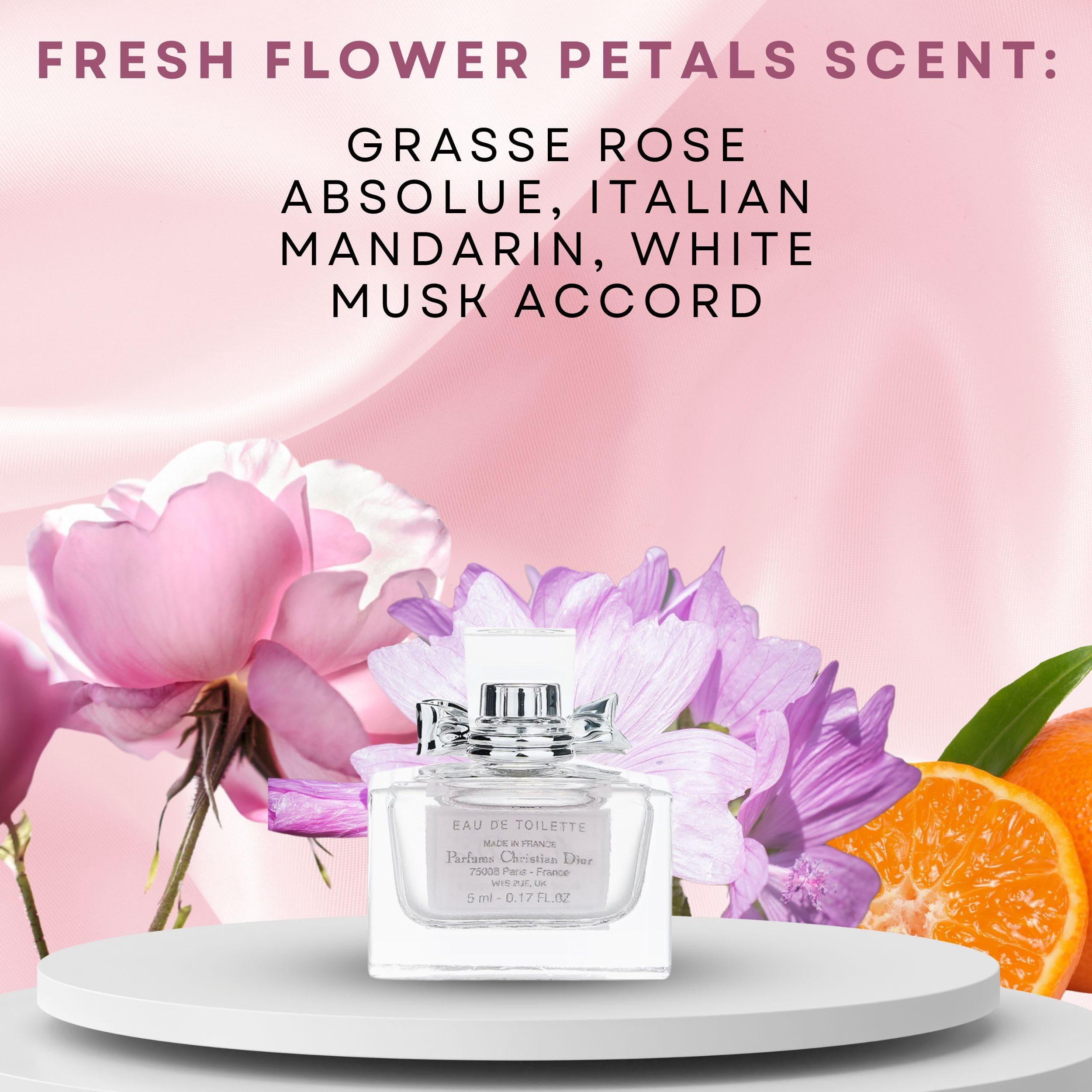 Dior Miss Dior Blooming Bouquet opening with bergamot and sweet pea for brightness.
