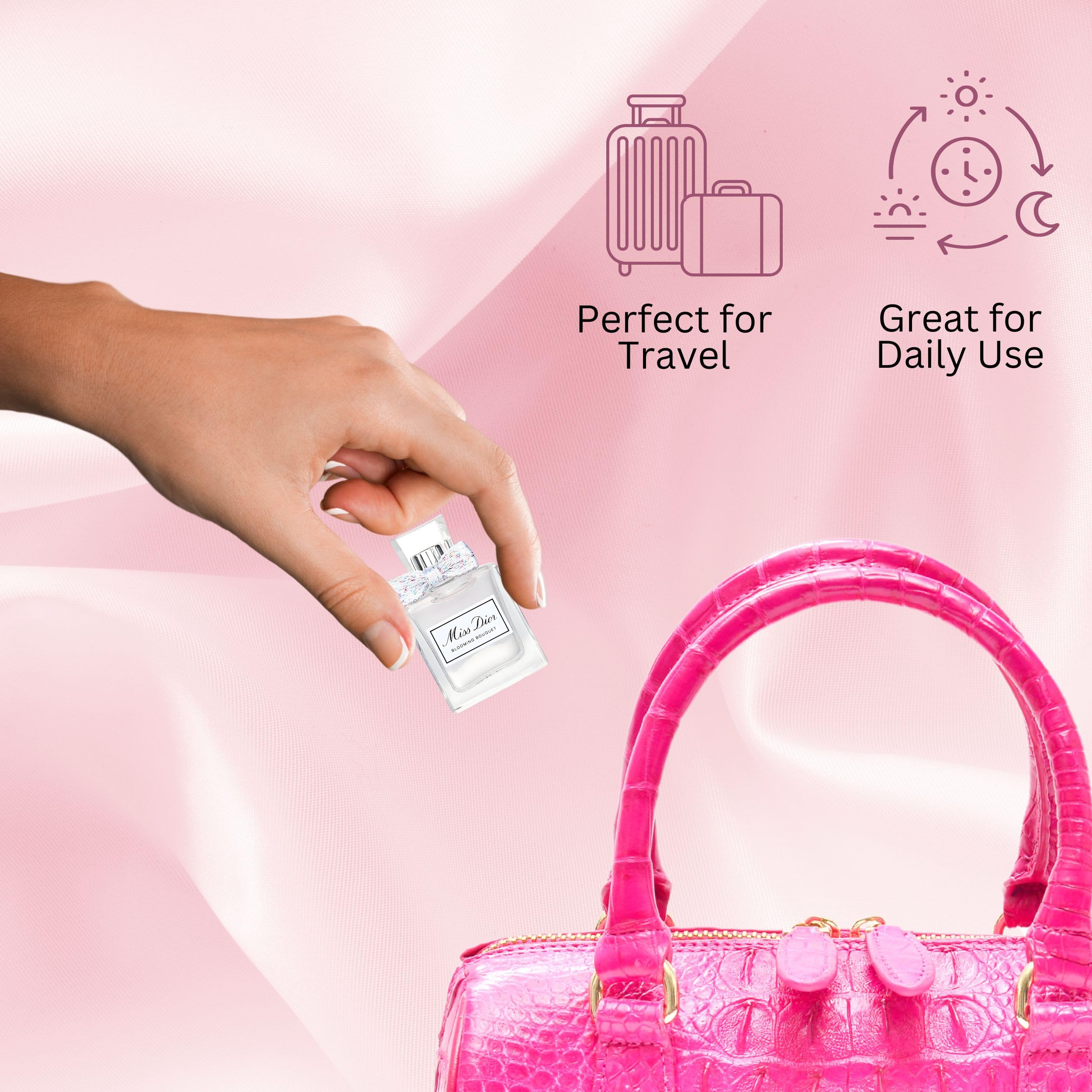 Dior Miss Dior Blooming Bouquet splash bottle cap detail emphasizes sleek luxury styling.