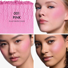 Dior Rosy Glow Blush 001 Pink on application demonstrates color reviver tech for radiant cheeks