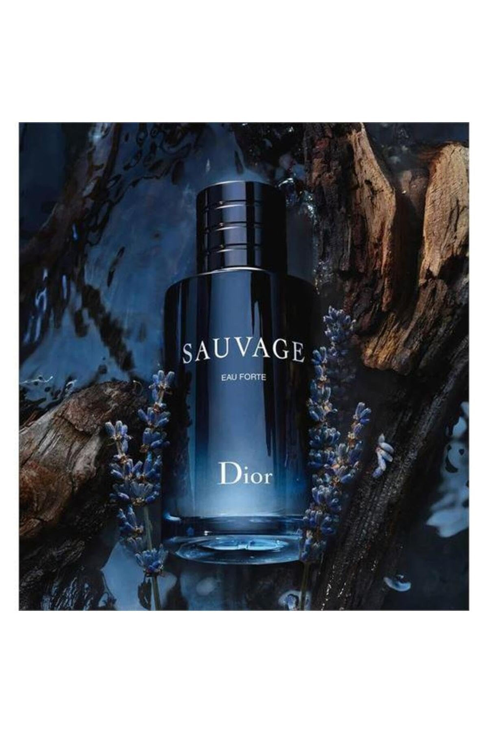 Dior Sauvage Eau Forte 2oz packaging and bottle shot highlighting elegant, alcohol-free scent.
