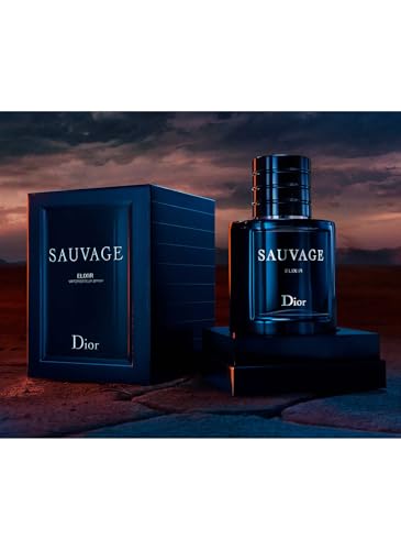 Dior Sauvage Elixir spray-application shot highlighting quick, fresh-release aroma