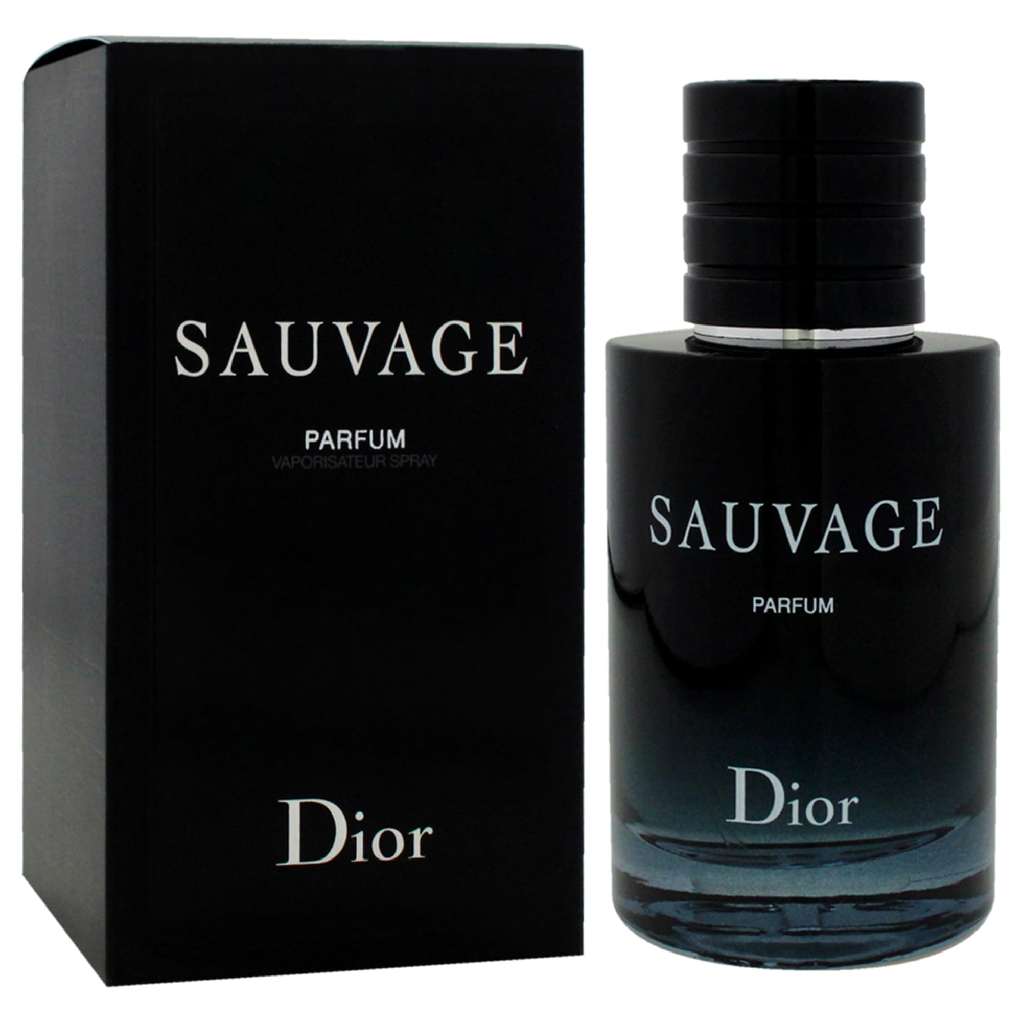Dior Sauvage Parfum bottle in hand, confident modern wear.