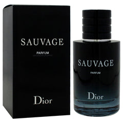 Dior Sauvage Parfum bottle in hand, confident modern wear.