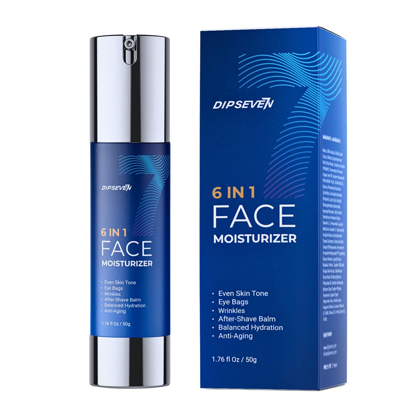 DIPSEVEN 6-in-1 face cream tube for men delivers hydration and revitalization.