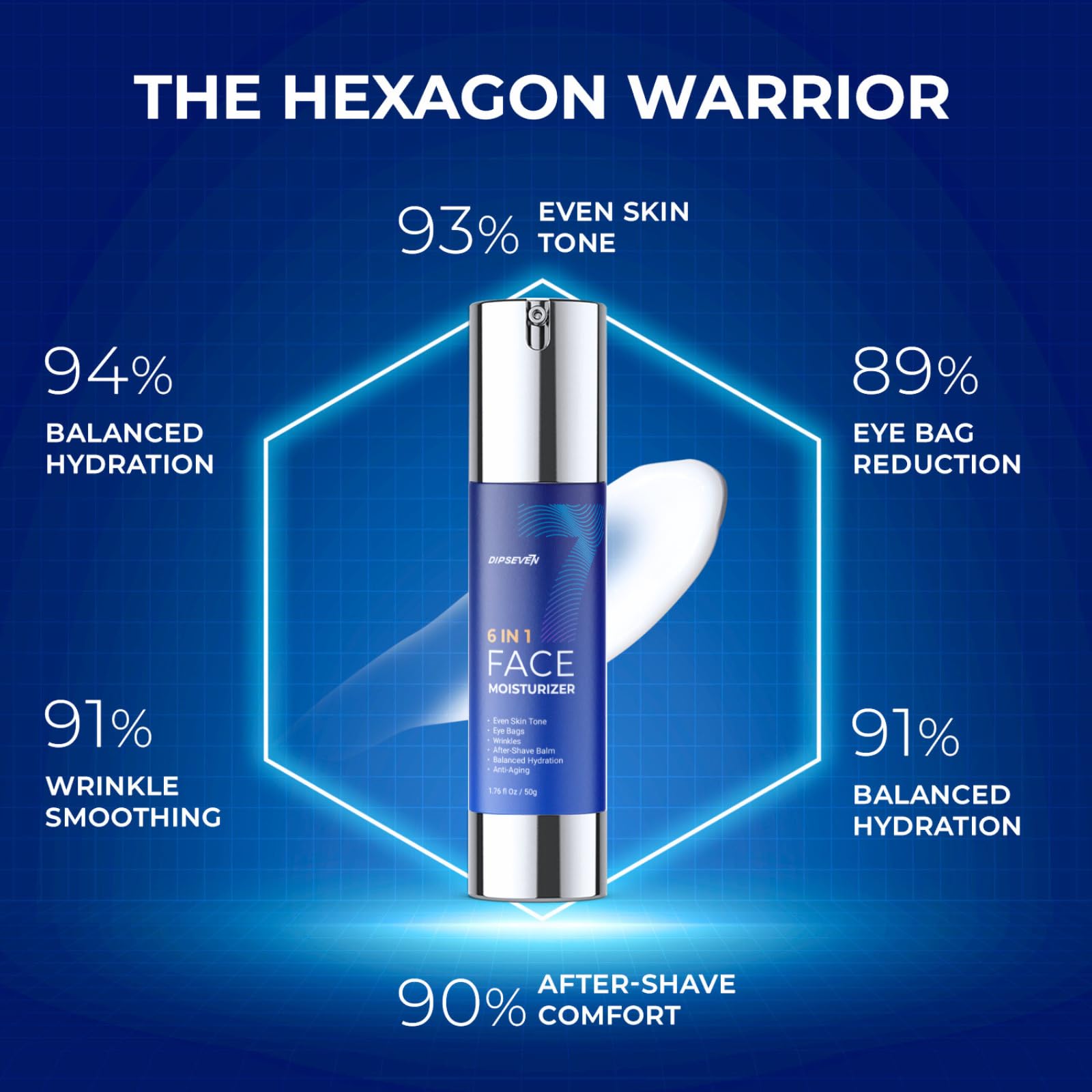 DIPSEVEN hyaluronic-acid hydration scene emphasizes deep moisture without greasiness.