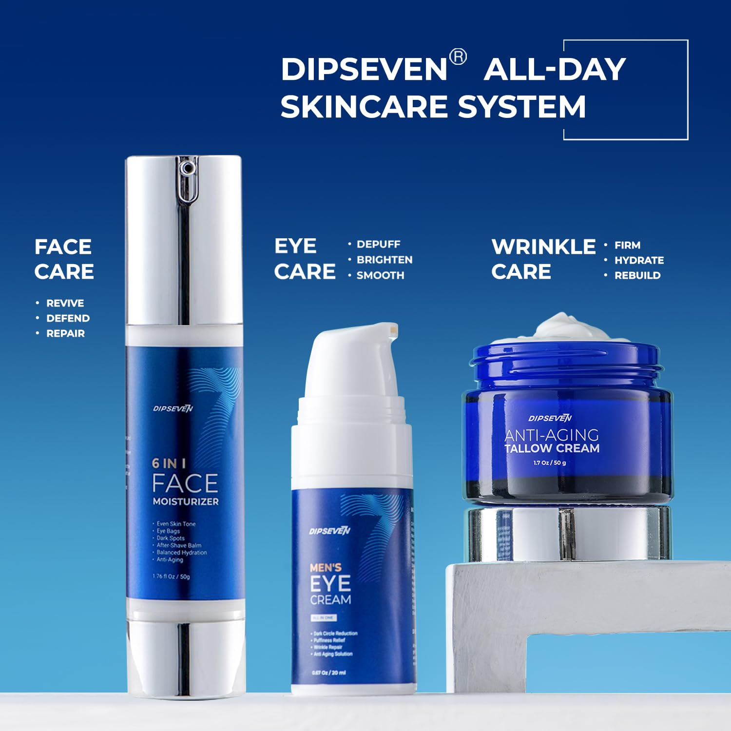 DIPSEVEN men's eye cream hyaluronic acid closeup emphasizes lightweight hydration