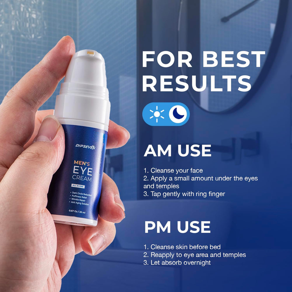 DIPSEVEN men's eye cream peptides action shows smoother eye area