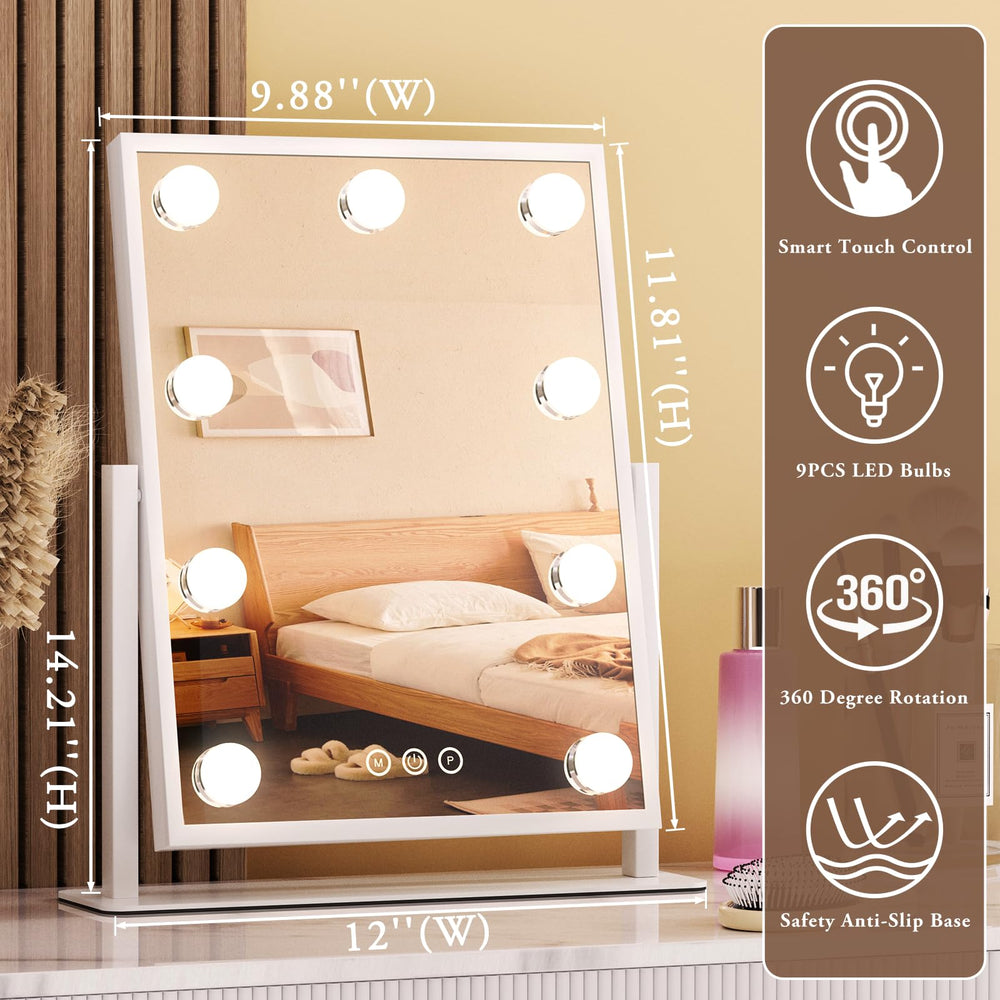 Dirket vanity mirror lights close up showing nine bulbs for bright illumination
