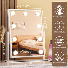 Dirket vanity mirror lights close up showing nine bulbs for bright illumination