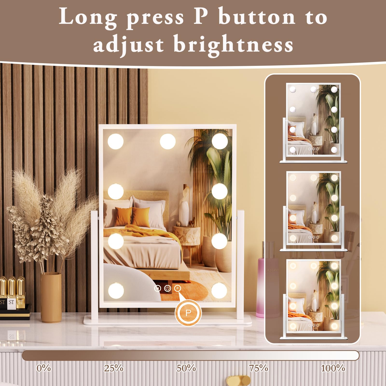 Dirket vanity mirror smart touch control for easy brightness and color changes