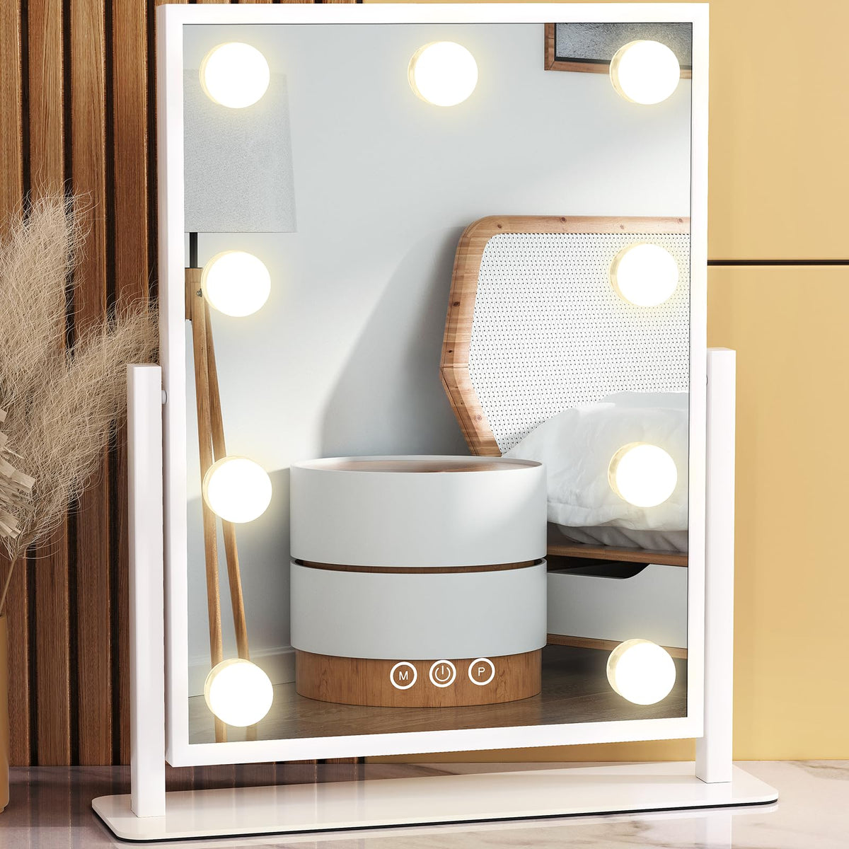 Dirket vanity mirror with lights angled view for precise makeup application