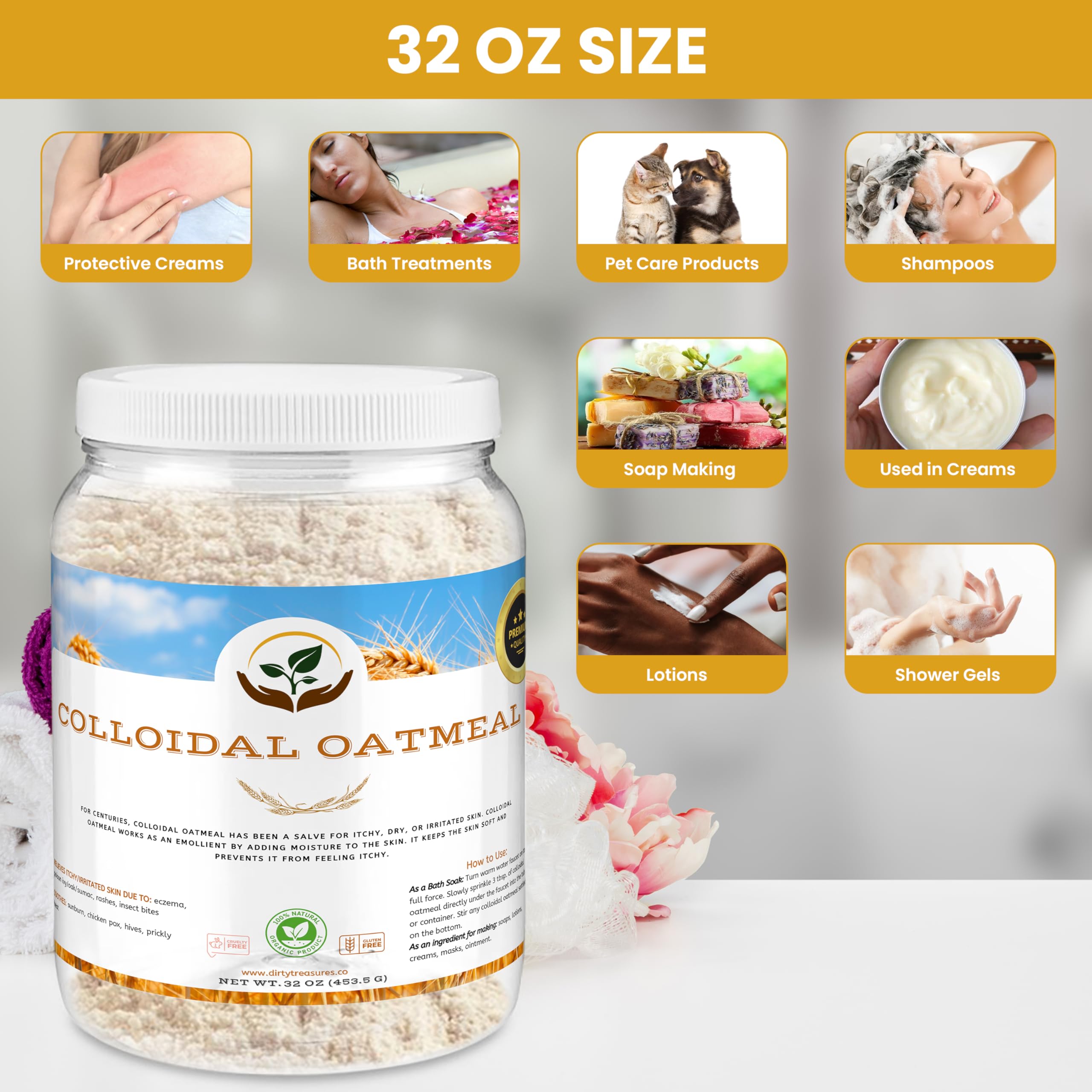 Dirty Treasures Colloidal Oatmeal Bath packaging showcases fragrance-free formula