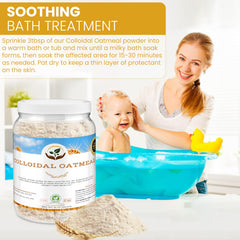 Dirty Treasures Colloidal Oatmeal Bath pour demonstrates easy bath prep for itchy skin