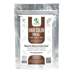 Discovery Naturals brown henna hair color kit packaging highlights vegan natural ingredients