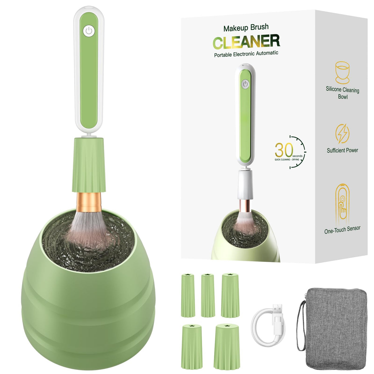 Ditefun electric makeup brush cleaner machine front view showing clean results