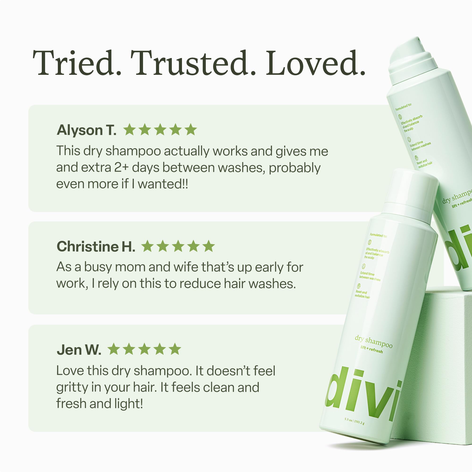 Divi dry shampoo oil-absorption closeup highlights lightweight, residue-free refresh