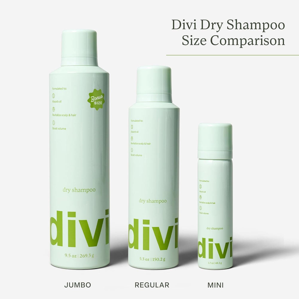 Divi dry shampoo packaging front focuses on branding and user-friendly design