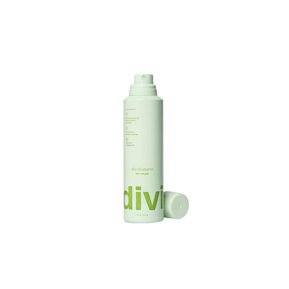 Divi dry shampoo spray bottle offering on-the-go refreshing with oil absorption