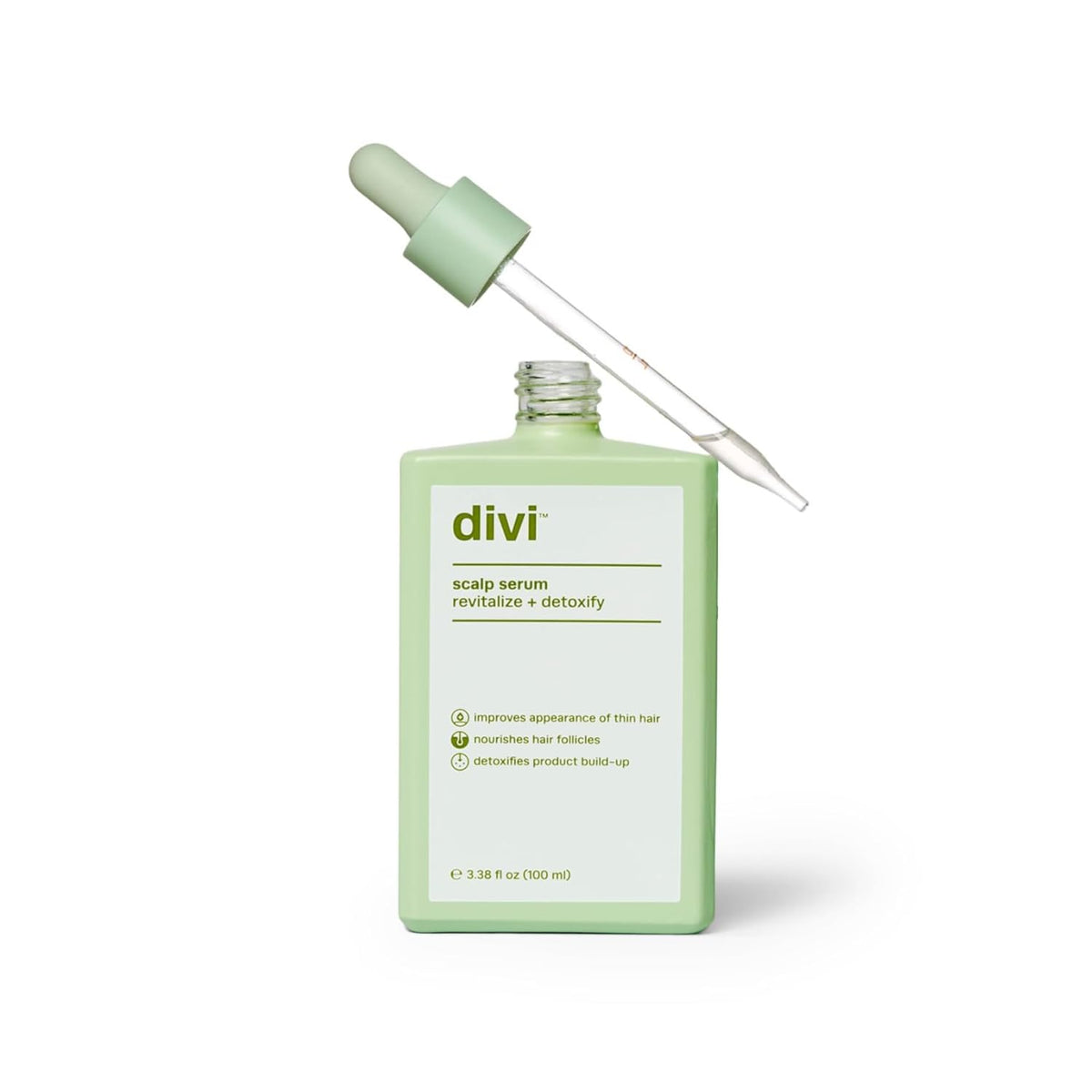 Divi Hair Scalp Serum bottle front showing clean vegan formula for nourished scalp