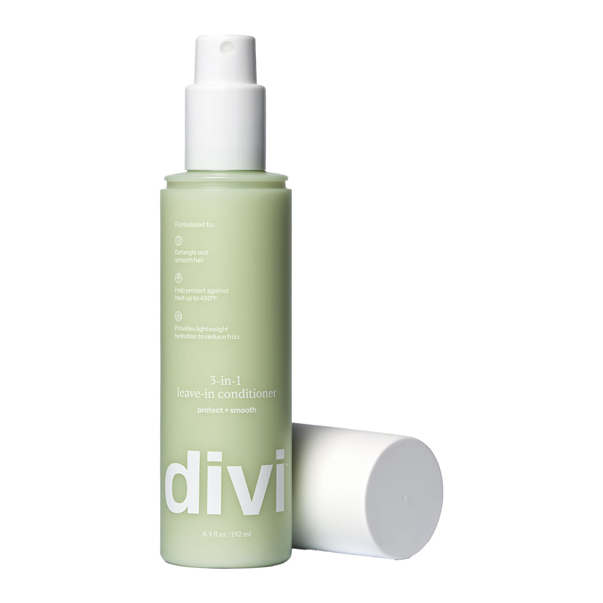 Divi leave-in conditioner bottle promotes lightweight detangling for all hair types