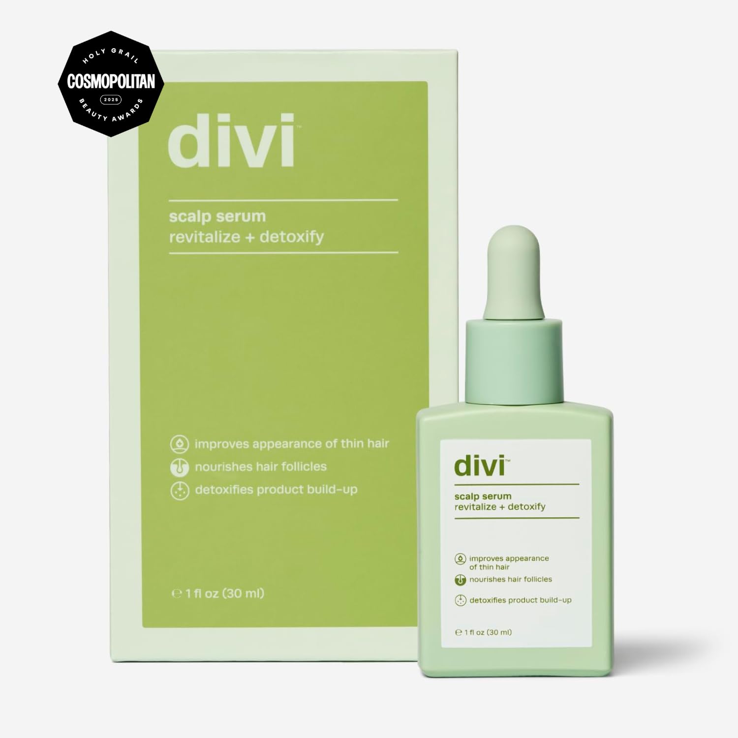 Divi Scalp Serum applied to scalp for targeted thinning hair support.