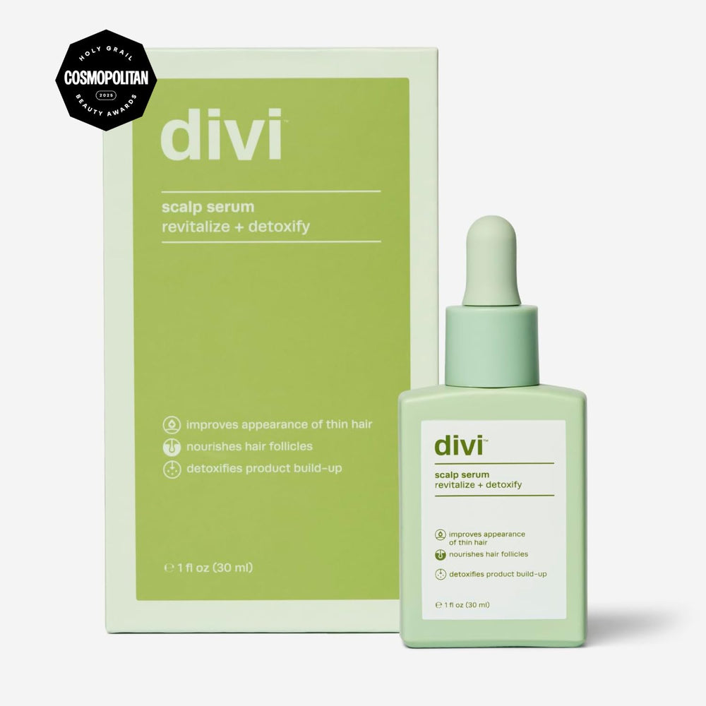 Divi Scalp Serum applied to scalp for targeted thinning hair support.