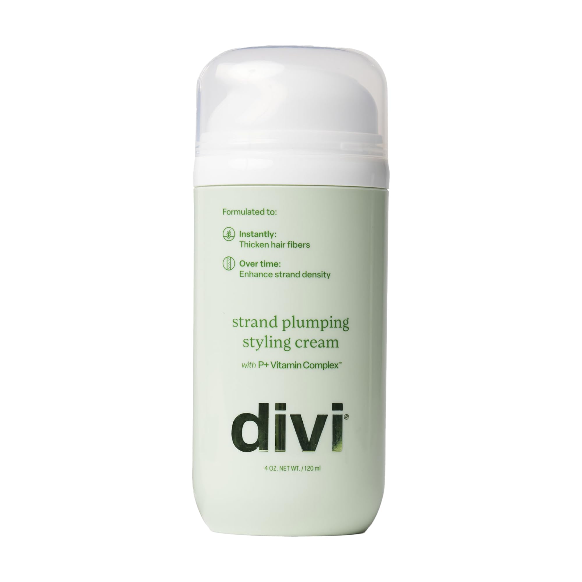 divi Strand Styling Cream bottle with pump delivering lightweight styling for instant volume.