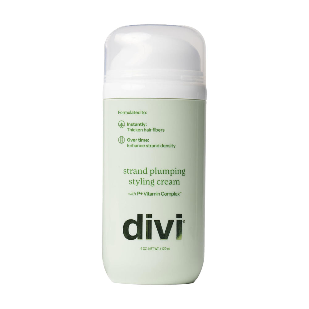 divi Strand Styling Cream bottle with pump delivering lightweight styling for instant volume.