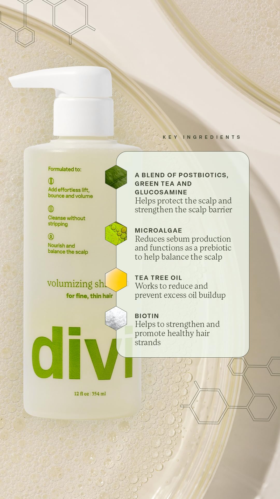 Divi duo packaging display communicates lightweight, balanced hair care set