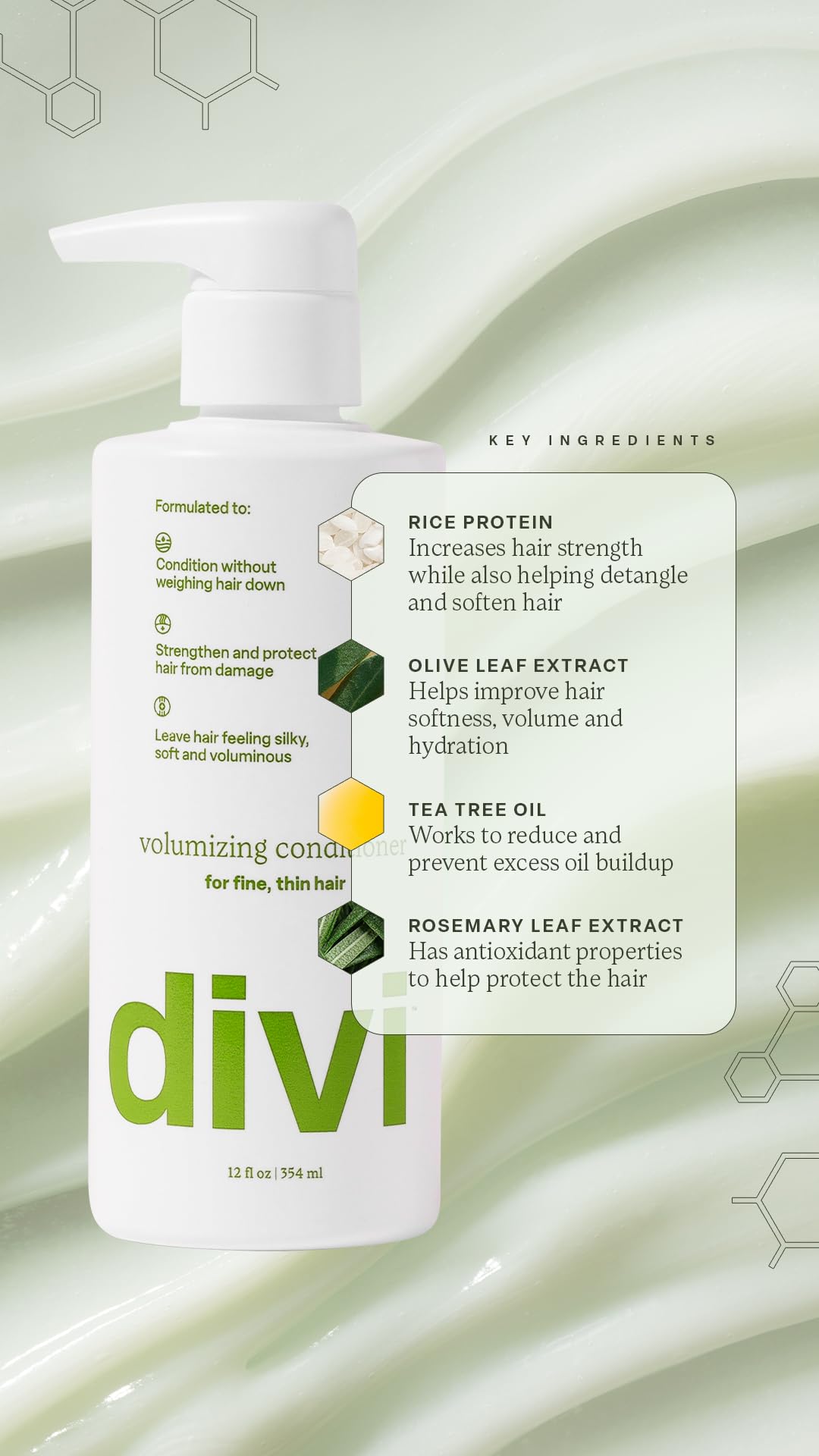 Divi volumizing hair bounce shot suggests fuller, airy texture