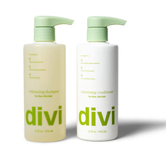 Divi volumizing shampoo bottle pour shows lift-ready formula for fuller hair