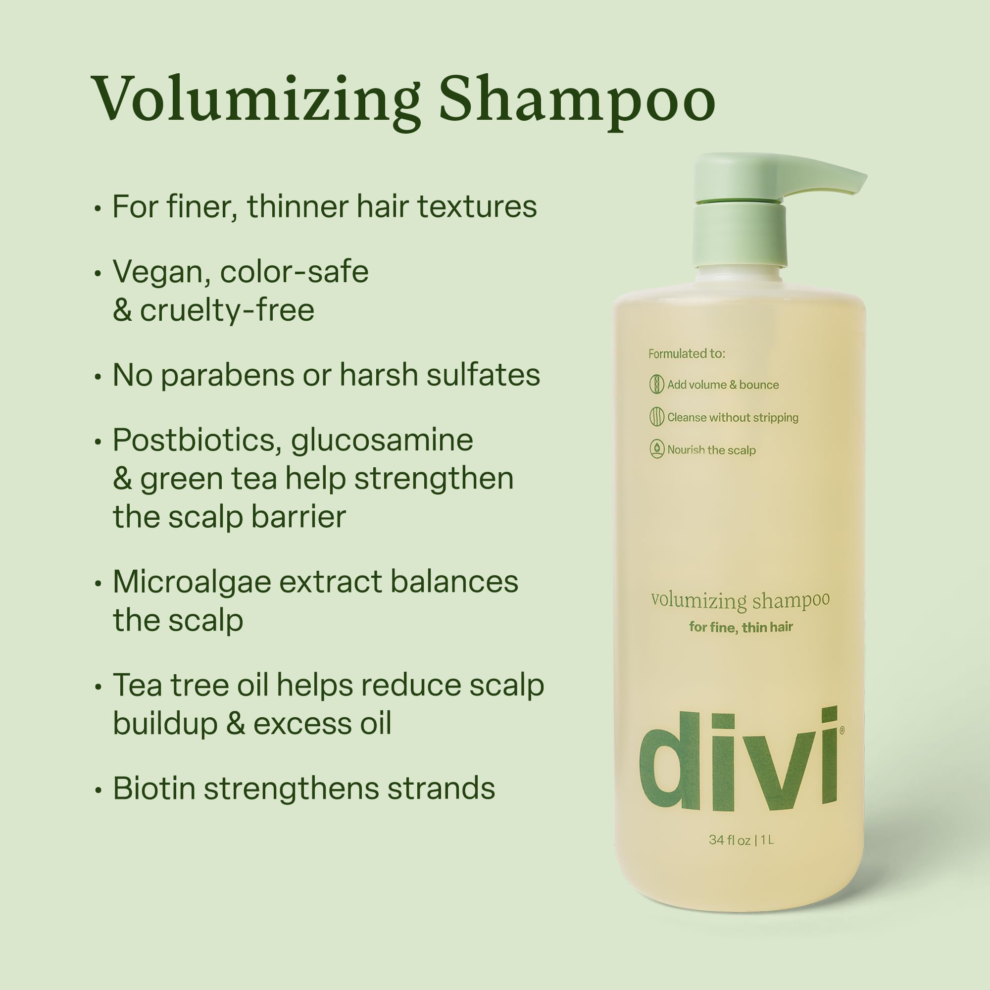 Divi Volumizing Shampoo lather close-up highlights rich foam for clean feel.