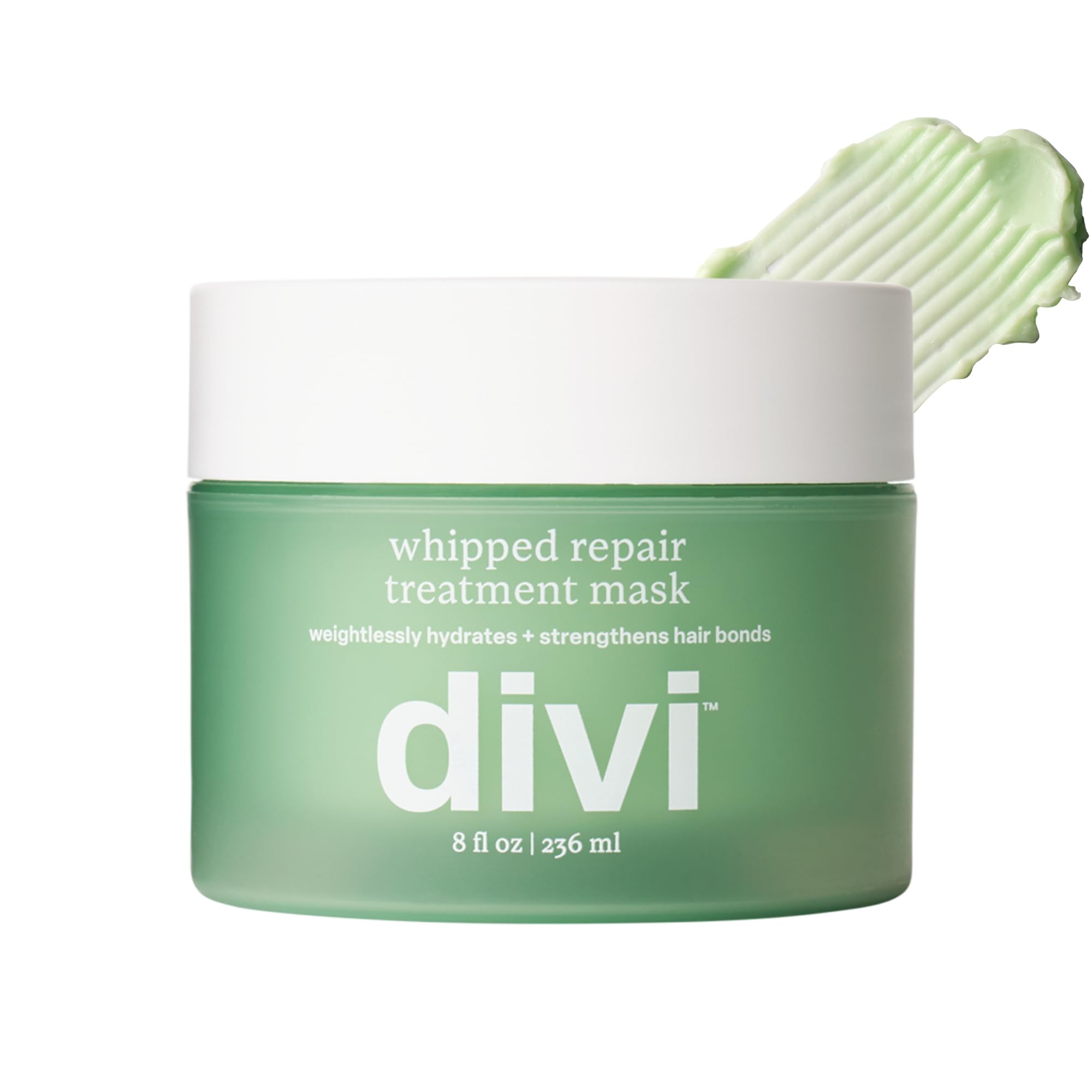 Divi Whipped Repair Mask bottle closeup highlighting quick repair for damaged hair