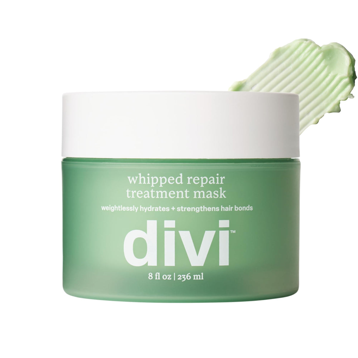 Divi Whipped Repair Mask bottle closeup highlighting quick repair for damaged hair