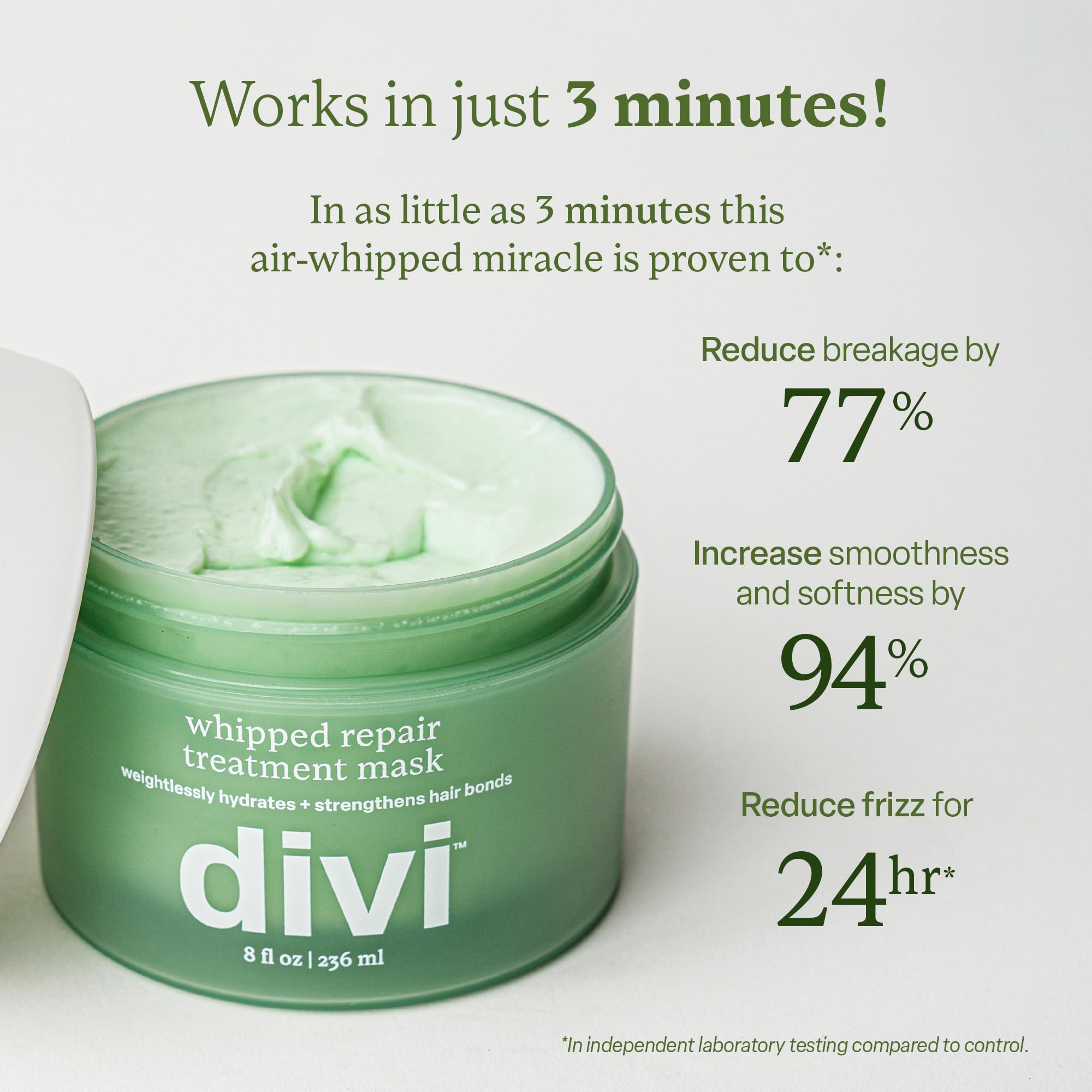 Divi Whipped Repair Mask hands applying shows frizz-control benefits and ease