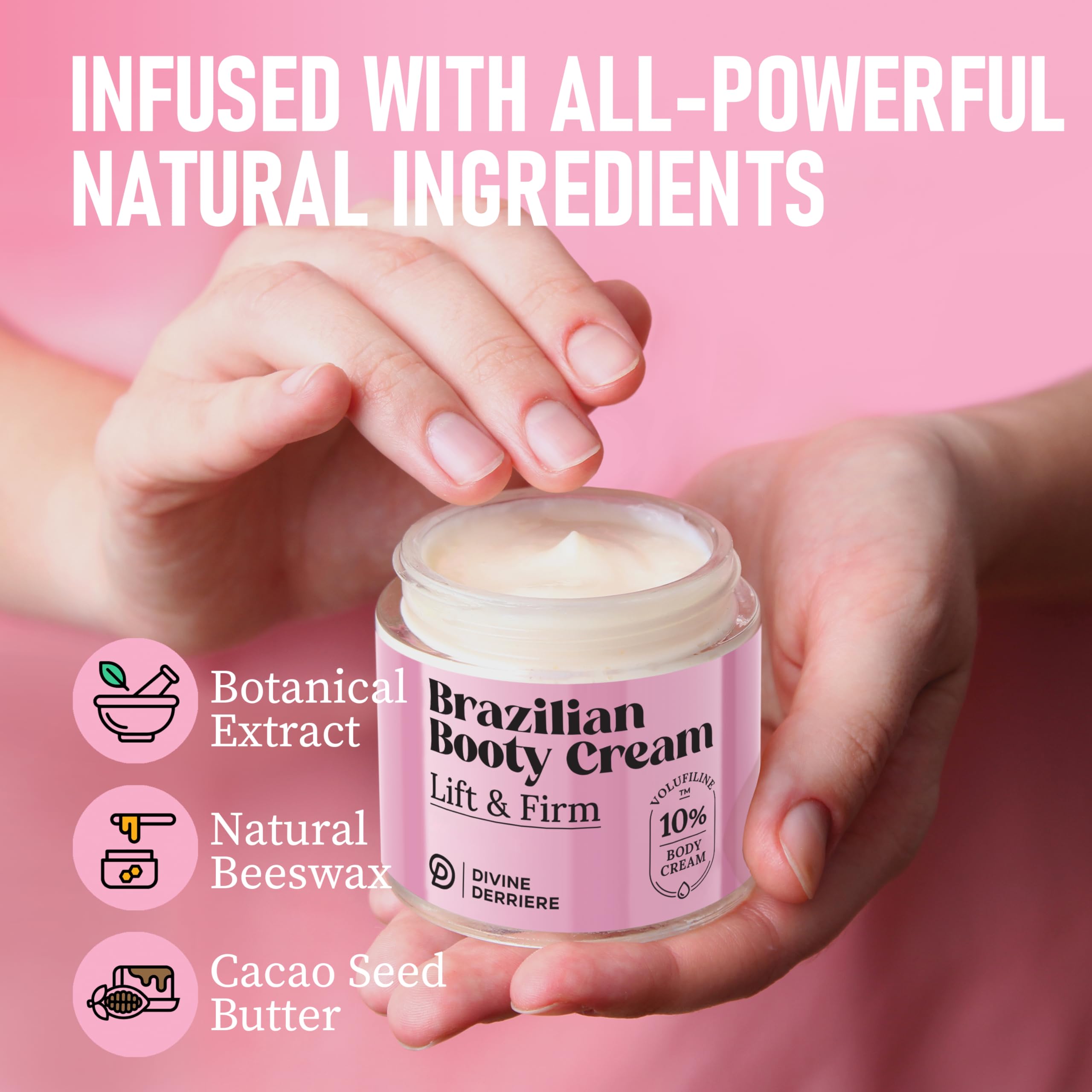 Divine Derriere Brazilian Body Butter Cream applied on skin shows smoother texture and a taut look.