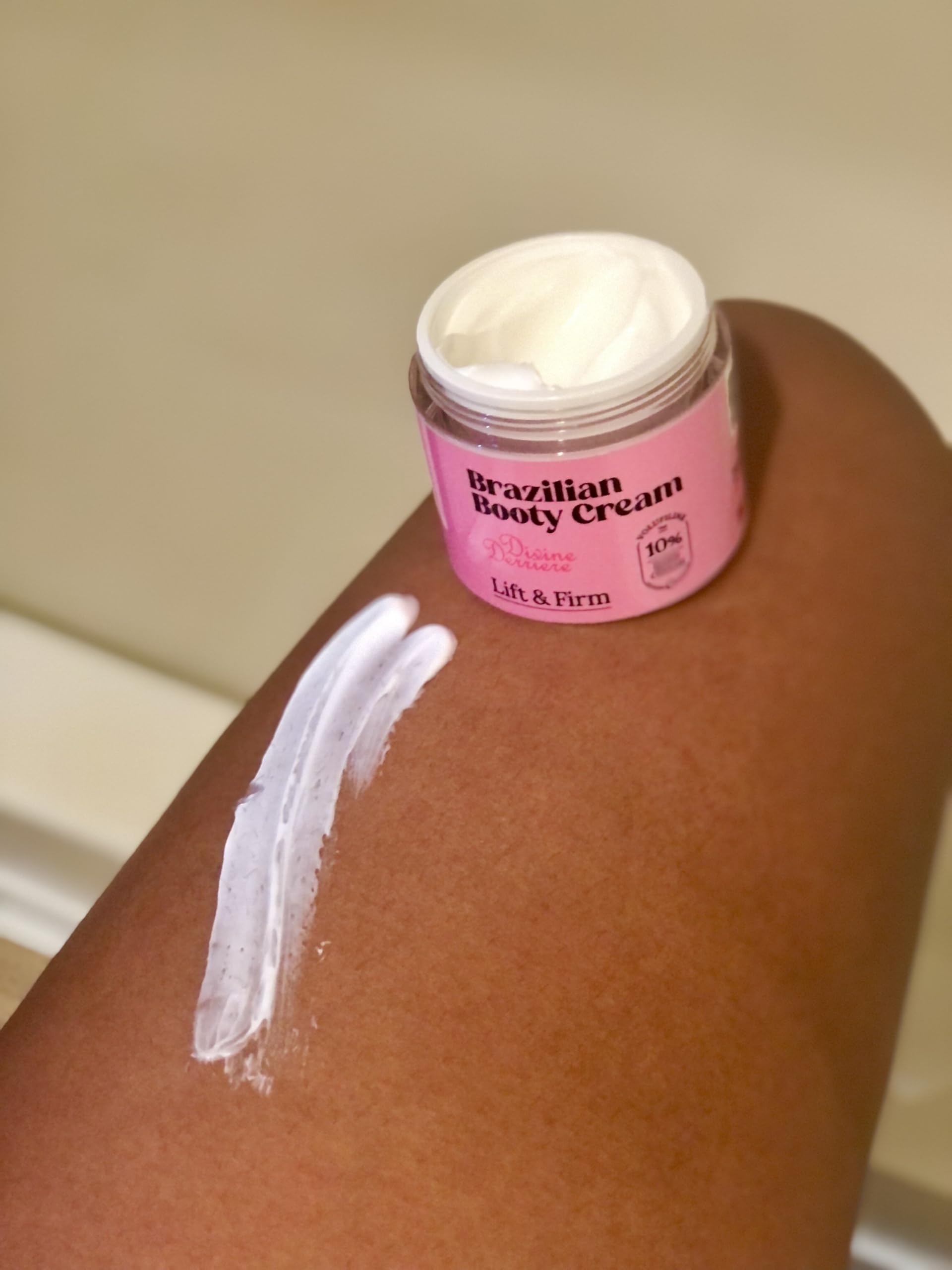 Divine Derriere Brazilian Body Butter Cream texture on skin highlights rich moisturization and enhanced elasticity.