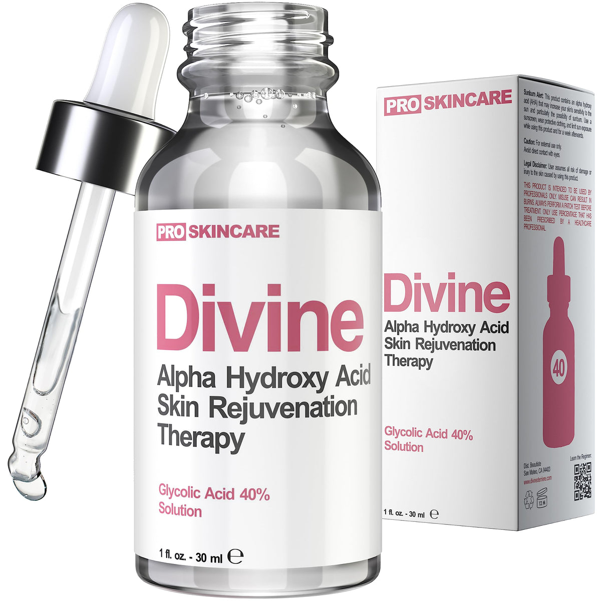 Divine Derriere Glycolic Peel 40% bottle close-up for smoother skin texture