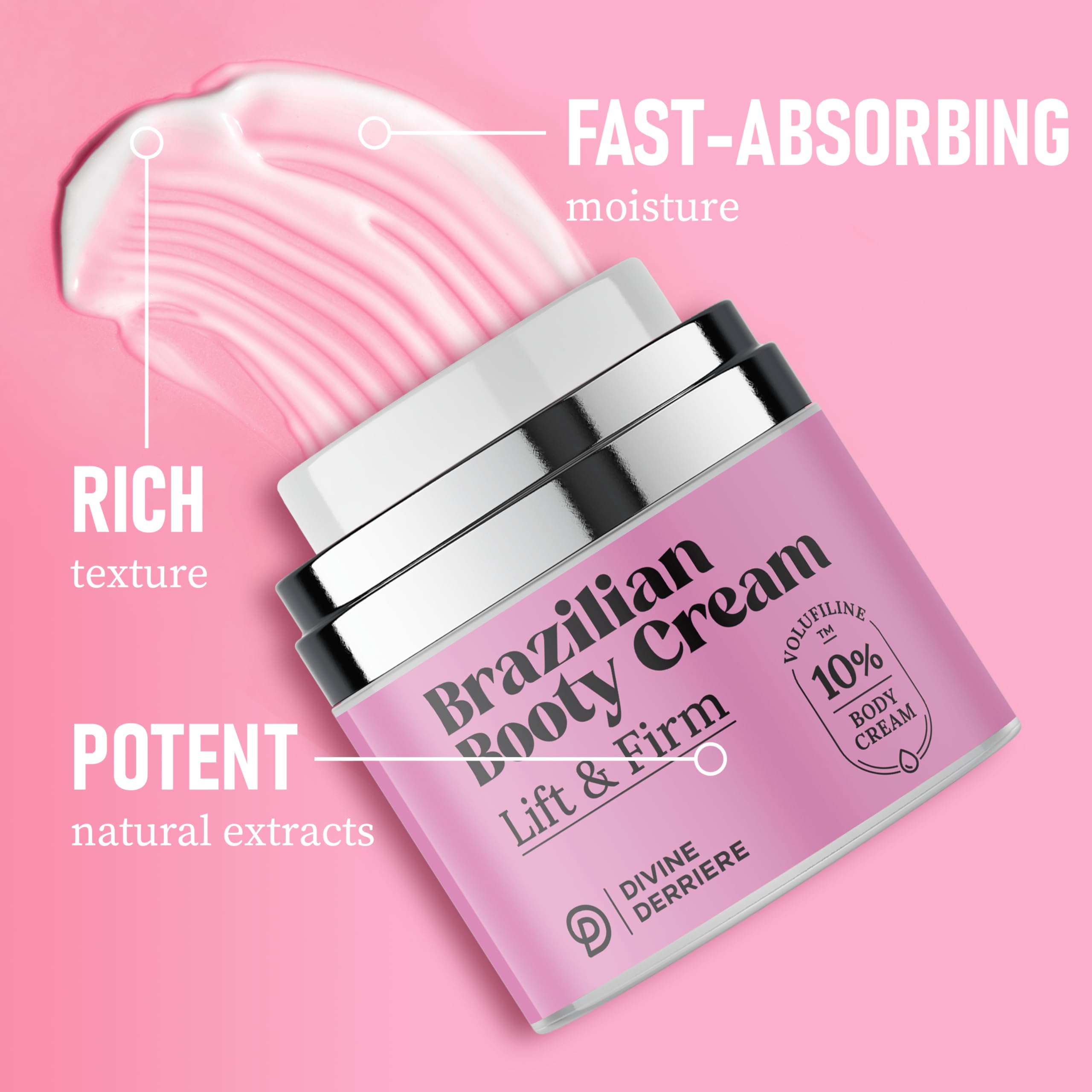 Divine Derriere packaging highlights cruelty-free and USA-made status and premium quality.