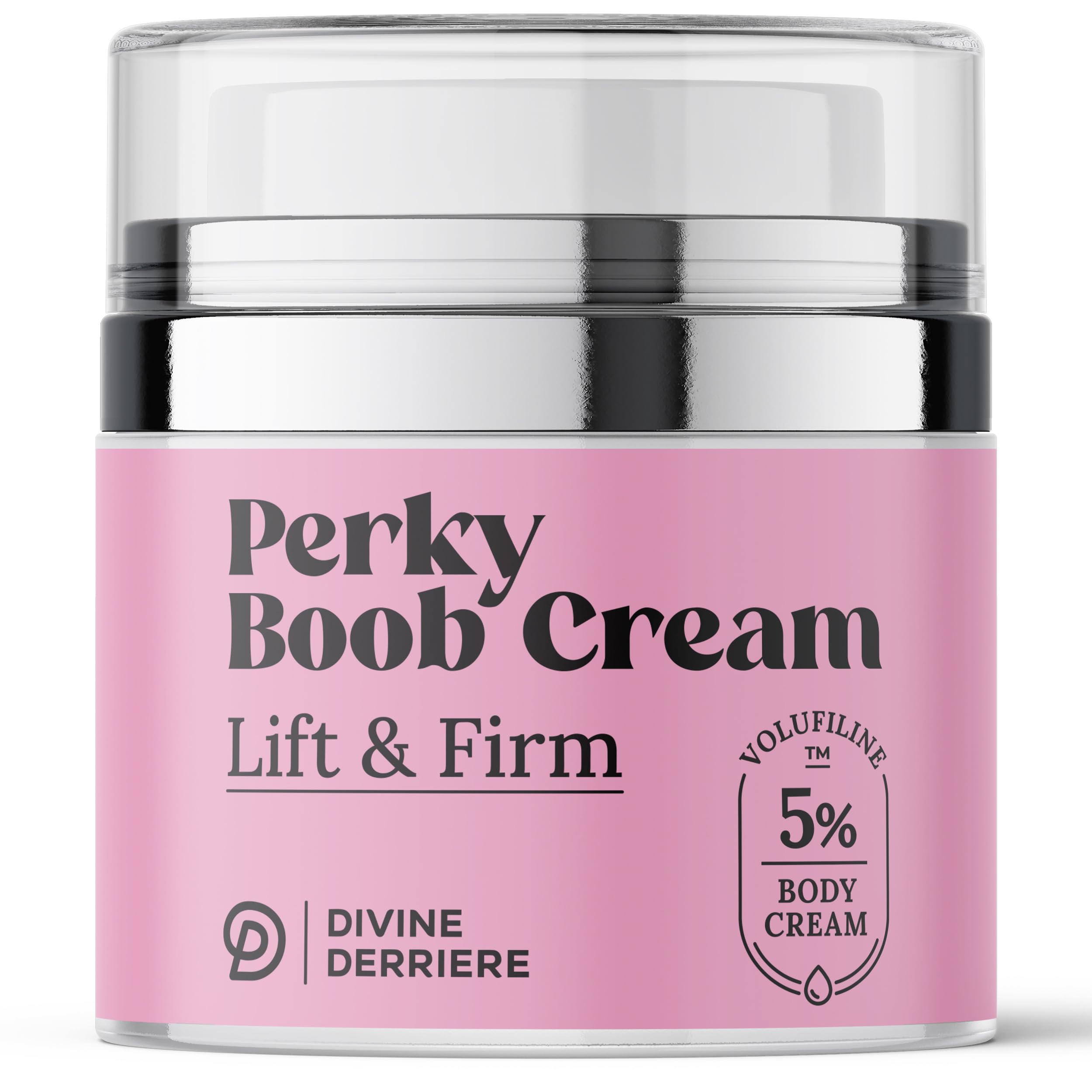 Divine Derriere Perky Body Cream jar closeup showing rich moisture for smoother skin.